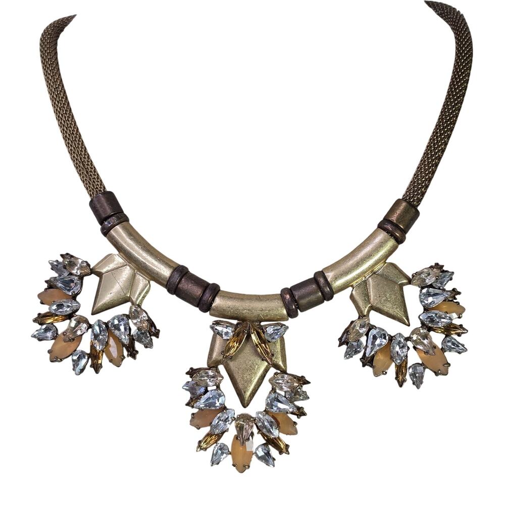 Vintage Stella & Dot Statement Necklace Faux Diamonds w/ Mesh Chain 20 Inch
